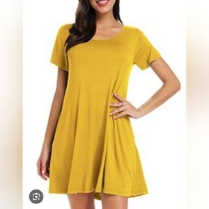 Forever Rose Culture Mustard Short Sleeve T Shirt Dress